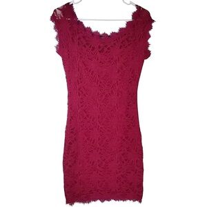 1300 * Jump Apparel Floral Lace Sheath Dress Magenta Red Wine Size M Vintage